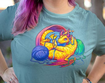 Yarn Dragon~ Women's Relaxed T-Shirt~ Fantasy cotton tee shirt~ cute dragon~ yarn hoarding