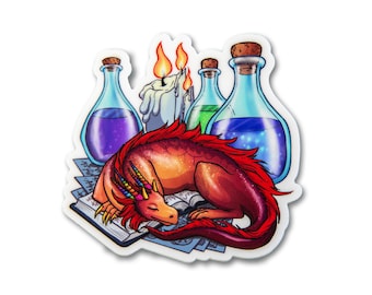 Dragon Sticker~ Book Dragon~ Red Dragon~ Fantasy Sticker~ Vinyl Planner Sticker~ Water Bottle Sticker~ LaptopSticker