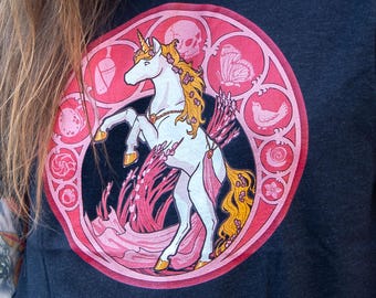 Unicorn T shirt, men's sizes/Unisex t-shirt, Art Nouveau design, fantasy art, artnouveau, unicorne