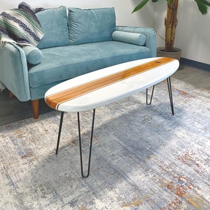 White and Wood Grain Surfboard Coffee Table