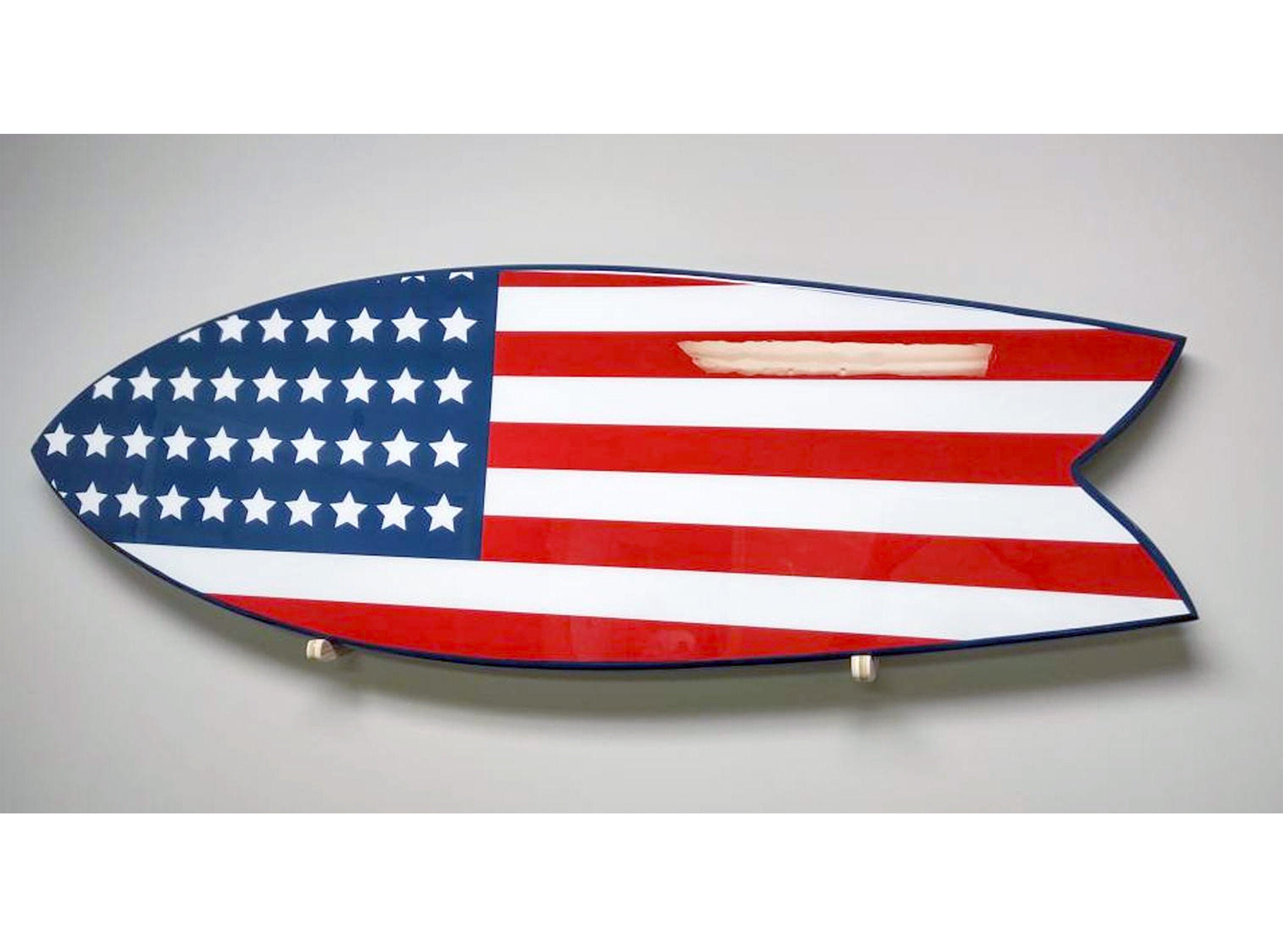 American Flag 54 inch Retro Fish Surfboard Wall Hanger Custom Etsy