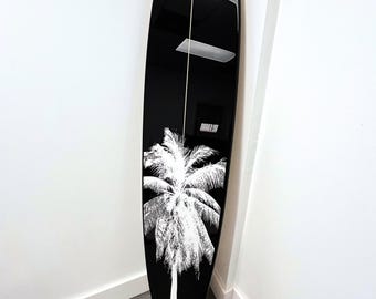 Black and White Palm Longboard Surfboard Wall Art