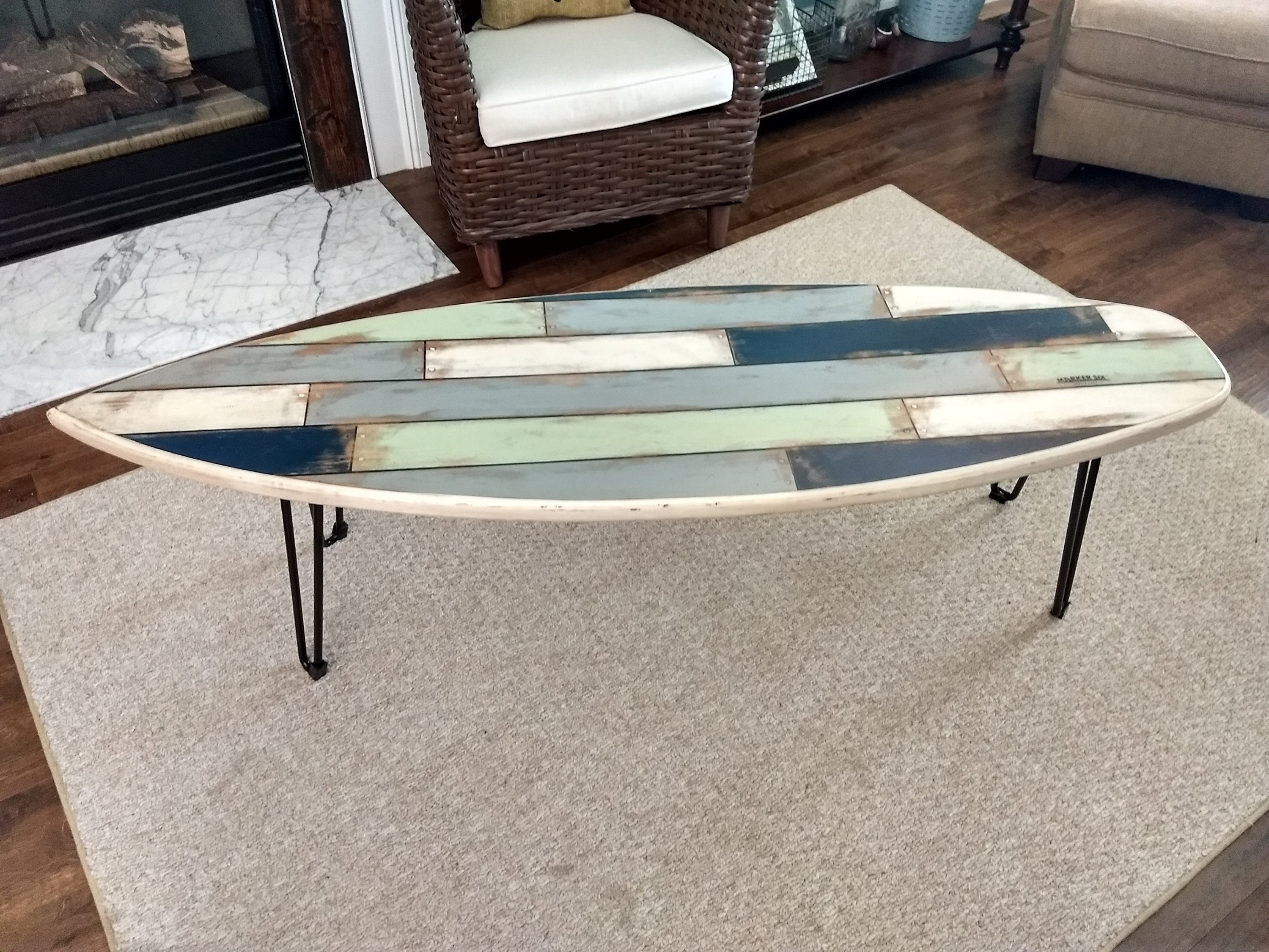 Faux Pallet Wood Rustic Weathered Surfboard Coffee Table