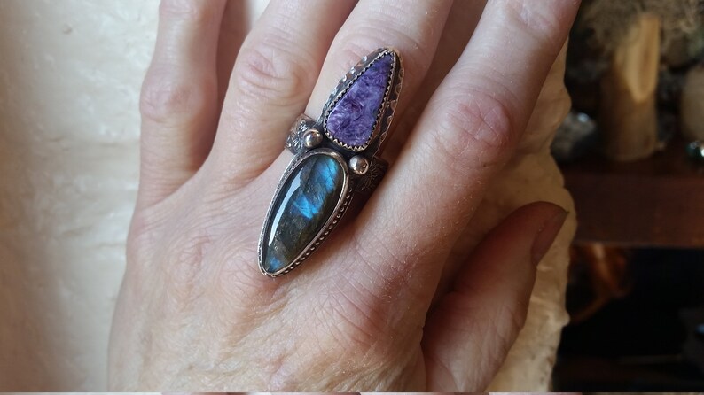 Charoite and Labradorite Ring