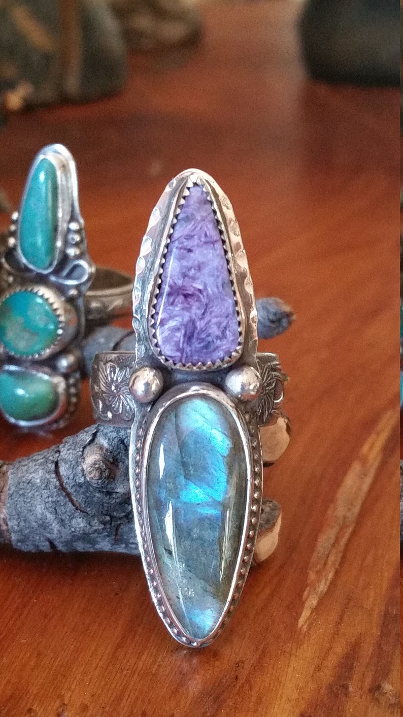 Charoite and Labradorite Ring