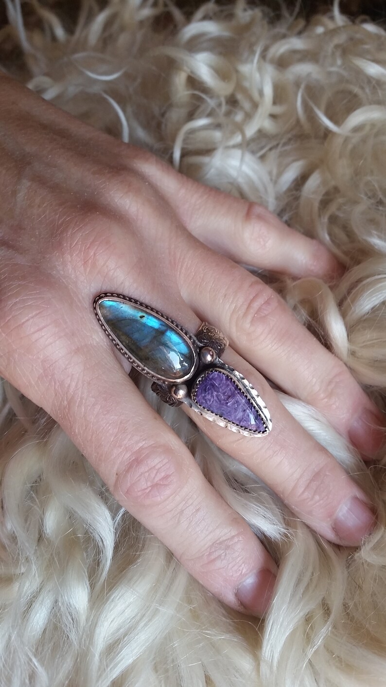 Charoite and Labradorite Ring