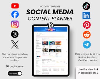 Social Media Content Planner Notion Template | Workflow Tracker (Digital Download)