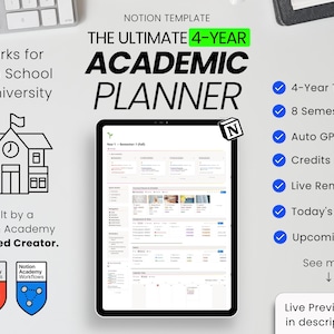 Notion Student Planner Template | 4-Year University Dashboard | 8-Semester Academic Weapon | All in One for College and high school Tracker