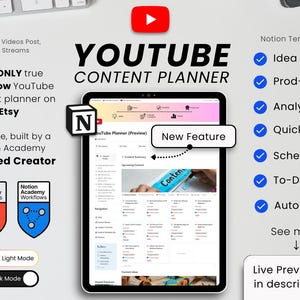 YouTube Content Planner Notion Template, Content Organizer (Digital Download)