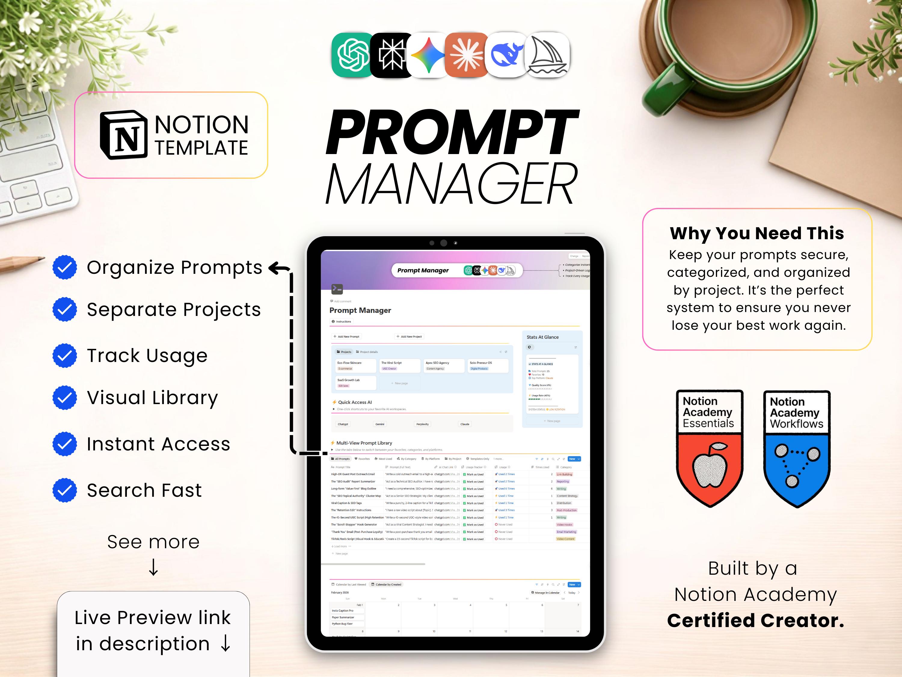 Notion Template Prompt Library | AI Organizer & Vault for Chatgpt ...