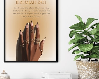 Christian Black Women Wall Art, Black Woman Art, Scripture Wall Art, Christian Wall Art, Wall Art Black Girl, Digital file, Jeremiah 29 11