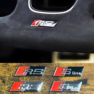 3D Carbon Fiber Black RS Logo S Line Emblem Car Steering Wheel Badge Sticker For Audi A1 A3 A4 A5 A6 A7 S3 S4 S5 S6 Accrssorie