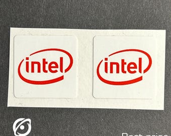 2x Intel Red Sticker / For Desktop Laptop Custom Sticker Label 1" x 1"