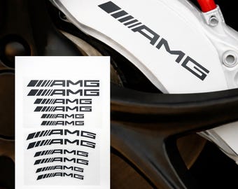 6x AMG Mercedes Benz Car Emblem Heat Resistant Caliper Decals (Black)