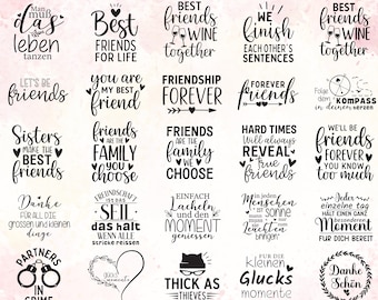 Friendship SVG Bundle, Friendship Quotes SVG Bundle, Deutsche Sprüche, Digital Files, 50 Designs, Instant Download