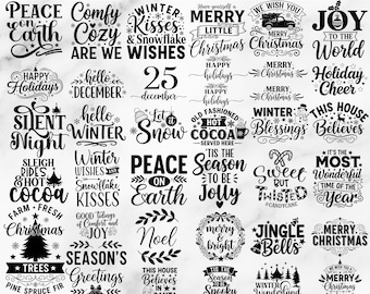 Merry Christmas Text Svg Bundle, Christmas Quote Svg, Holiday Lettering Svg Designs, Cricut Silhouette Cut Files, Instant Download