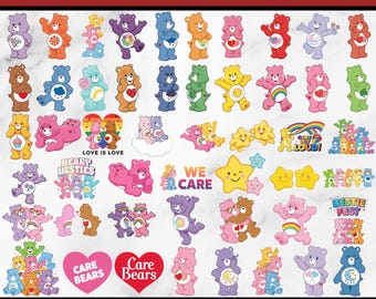 Cute Pastel Rainbow Bear SVG Bundle | Retro Cartoon Bear Clipart | Kawaii Bear PNG | Sublimation & Cricut Files