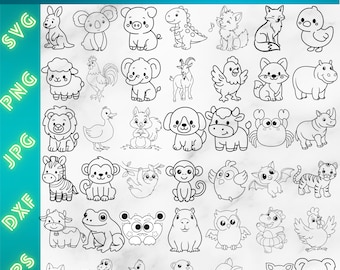 baby animals sitting svg bundle, Cute zoo animals svg, png, dxf, eps, Farm animals svg, Safari animals outline svg, Instant Download