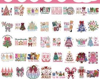 Pink Brushstroke Christmas PNG Bundle, Preppy Christmas png,floral coquette tree png, merry bright doodle png,holly jolly png, christmas png