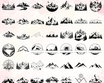 Mountains Svg Bundle, Forest Tree Clipart, Cut Files, Nature Landscape Svg, Mountain Hand Drawn, Mountain Scene PNG, Mountain Scene Clipart