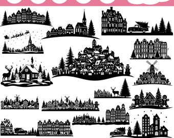 Christmas Villages SVG Bundle | Christmas Houses SVG Cut Files for Cricut | Digital Download