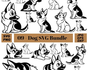 9-Cartoon Dog Svg Bundle, Retro Puppy, Vintage Dog Clipart, Cartoon Style, Funny Dog, Digital Download, Sublimation Design, for Pet Lovers