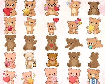 Teddy Bear Svg Png Bundle | Cute Bear Clipart | Baby Bear SVG | Cricut Cut Files | Sublimation PNG | SVG Eps Dxf Jpg | Instant Download
