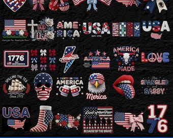Patriotic PNG Bundle | America 250th Anniversary, 4th of July Designs (30 Files)
