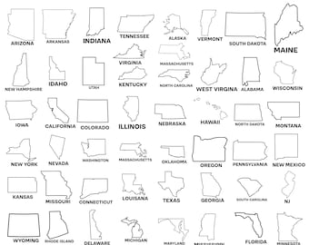 All 50 States Outlines Bundle SVG DXF EPS, United States Clipart, Home Decor, America Maps, Laser Cutter, Wood Sign, Cricut, Silhouette