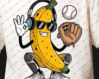 Béisbol con plátanos de la sabana PNG SVG / Divertido diseño deportivo de jugador de plátano (descarga digital)