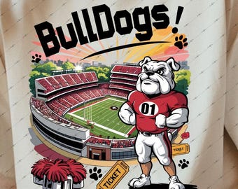 SVG del día del partido de los Bulldogs: Mascota de los Bulldogs de moda para animar al equipo escolar (descarga digital)