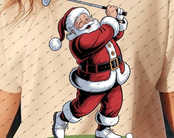 Divertido Papá Noel golfista PNG: Diseño de camiseta de golf navideña (Descarga digital)