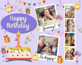 First Birthday Baby Photo E-Card: Editable Canva Template (Digital Download)