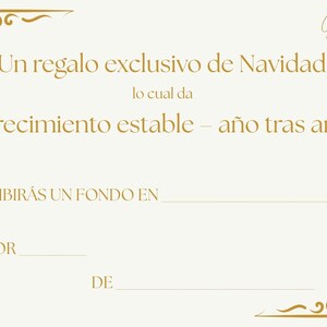 May include: Cream-colored gift certificate with gold decorative corners and text. The text reads "An exclusive Christmas gift" and "Stable growth - year after year." The Vida's Solutions logo is in the upper right corner.