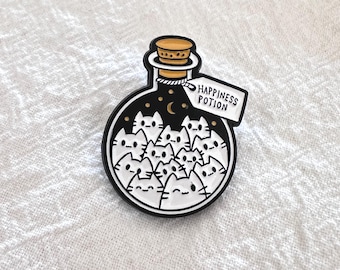 Happiness Potion Enamel Pin, Cute Cat Badge Witchy Cat Brooch, Cat Lover Accessary for Canvas Bags, Tote Bag, Backpacks, Jackets, Lanyards