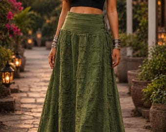 Falda Bohemia de Algodón Cómoda Cruzada con Capas y Encaje Diseño Fluido Envolvente, Ropa de Festival Ligera