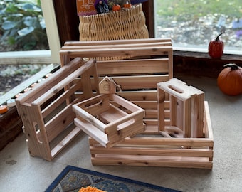 Handmade Cedar Crates Set: Rustic Unfinished Storage Boxes