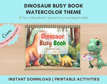 Watercolor Dinosaur Busy Book: Preschool Learning Activities (Digital Download)