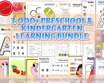 Preschool Kindergarten Mega Learning Bundle, 3000+ Pages (Instant Digital Download) | Homeschool Learners | Preschool Worksheets