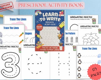 Preschool Activity Book PDF – Tracing, Coloring, and Alphabets (Canva Template)
