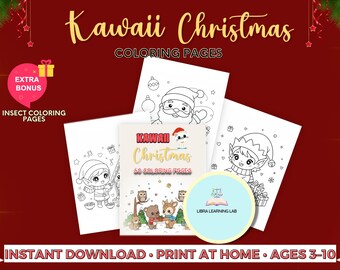 Kawaii Christmas Coloring Pages for Kids | Holiday Printable (Digital Download)