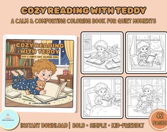 Cozy Reading with Teddy Coloring Book | 42 Page Printable PDF