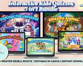 Interactive Kids Quizzes Bundle | 5-in-1 Learning Games (Canva Templates)