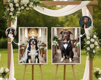 Custom Pet Portrait | Dog or Cat Wedding Style | Personalized Pet Art | Bride Groom Colored B&W | Memorial Celebration Gift for Pet Lovers