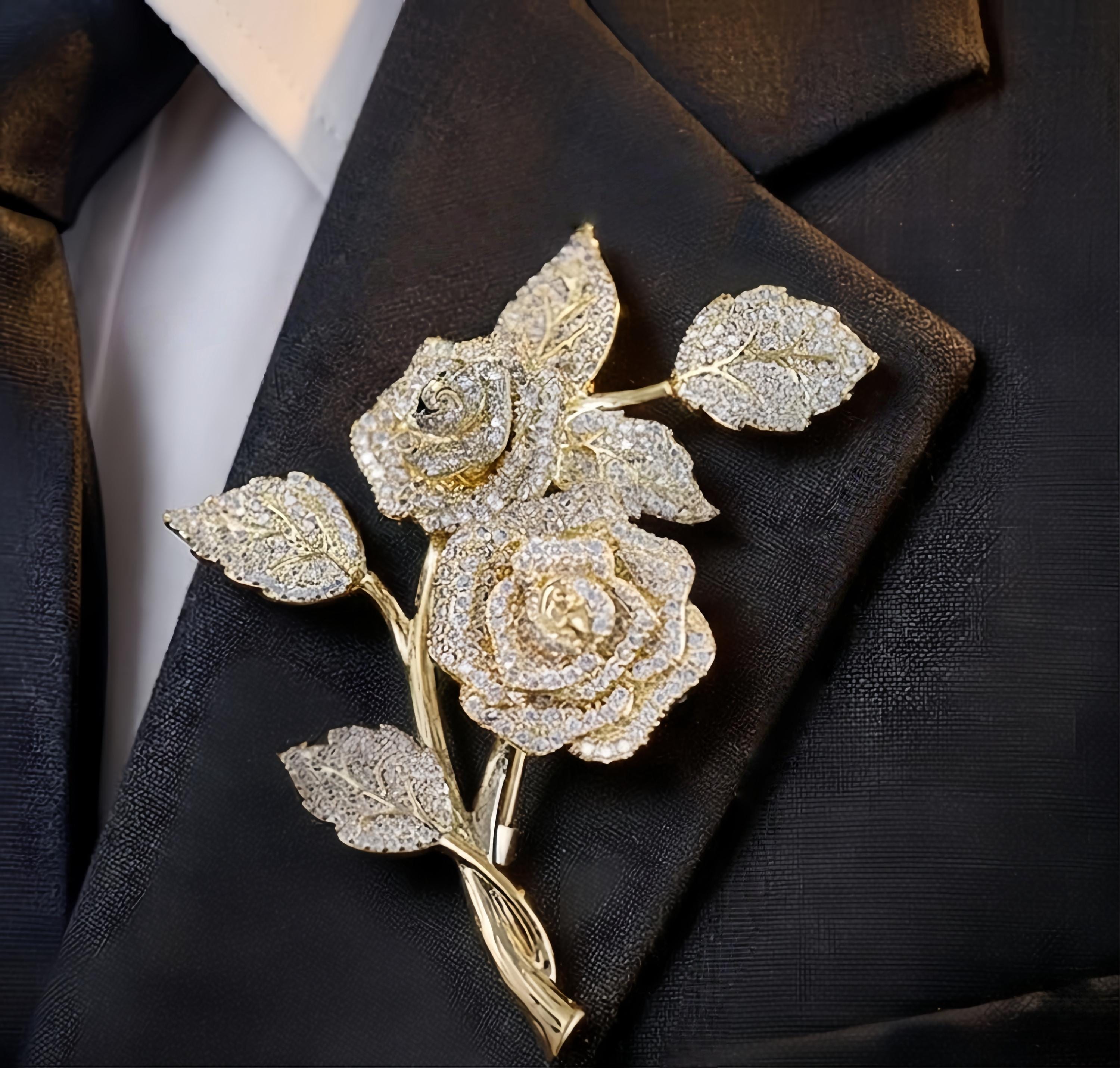 slim fit dress slacks Rose Crystal Brooch – Happy Wedding Day main image 0