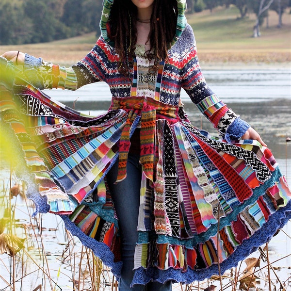 Relisted -SuperDuperUbberAwesome   patchwork ragamuffin elf pixie rave recycled sweater coat