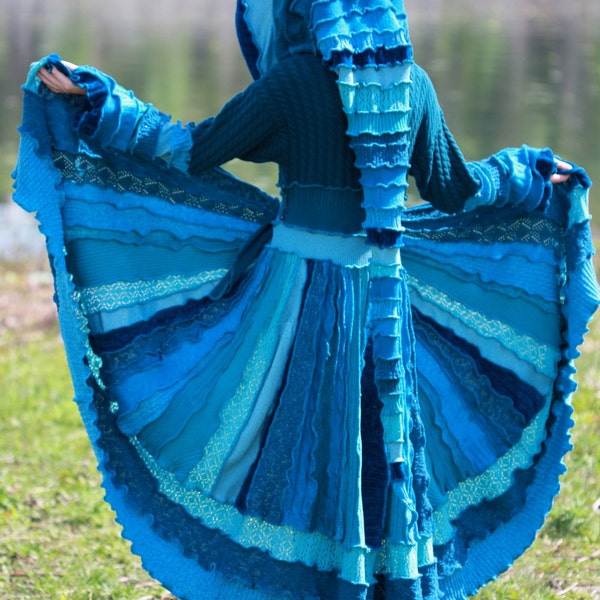 Reserved For Tiffanymarks17 deposit for   recycled sweater gypsy elf  Water Goddess fairie dream traveling kaleidoscope coat