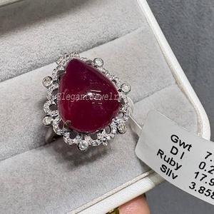 Natural Ruby & Diamond Ring, Handmade Fine 925 Sterling Silver Rhodium Plated, Promise Engagement Ring, Perfect Birthday Gift For Women