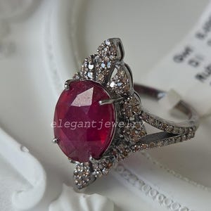 Natural Ruby Diamond Ring, 925 Sterling Silver Statement Ring, Handmade Gemstone Jewelry Gift For Her