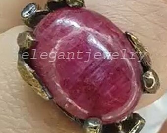 Handmade Ruby Ring, Natural Gemstone Jewelry, 925 Sterling Silver Black Rhodium & Gold Plated, Elegant Statement Ring, Birthday Gift For Her